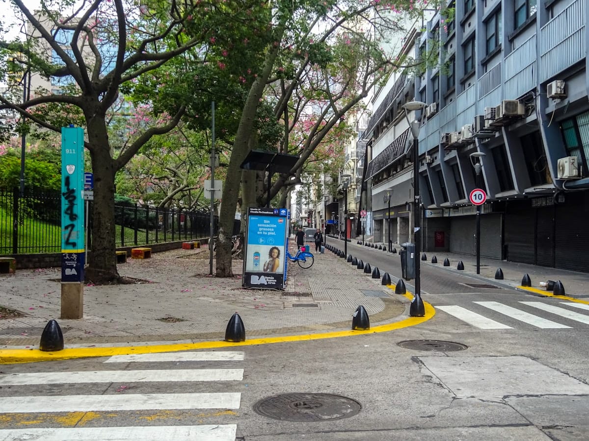 Paved sidewalk with kerbing along a residential street